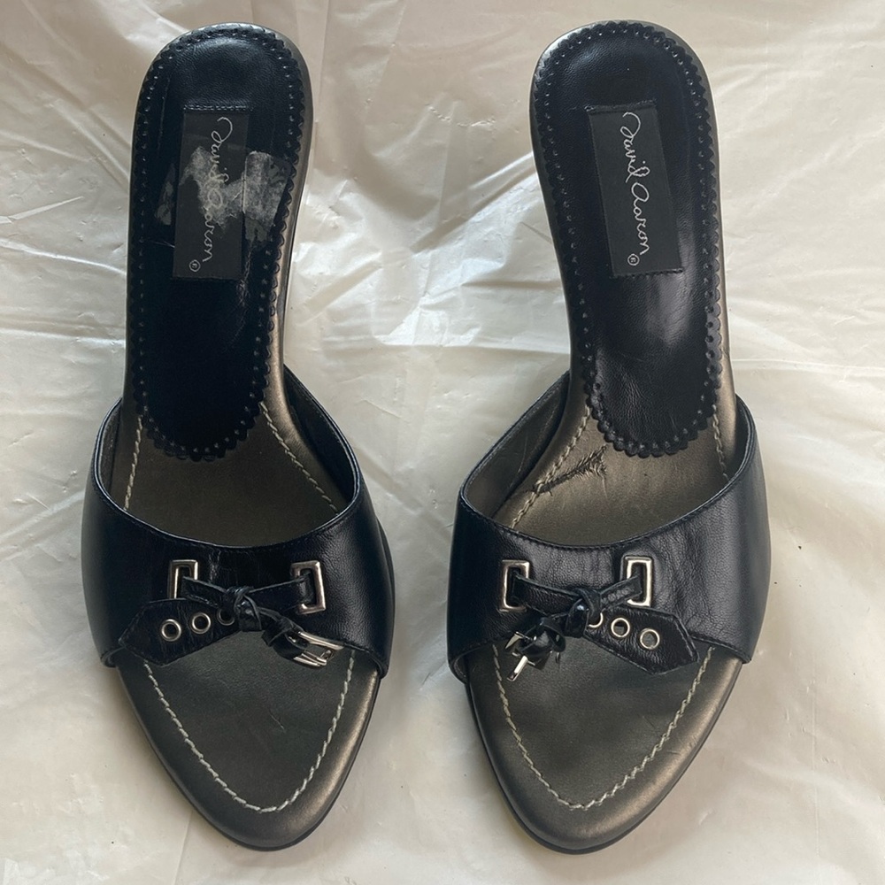 Paul Green Black Leather Slide Sandals